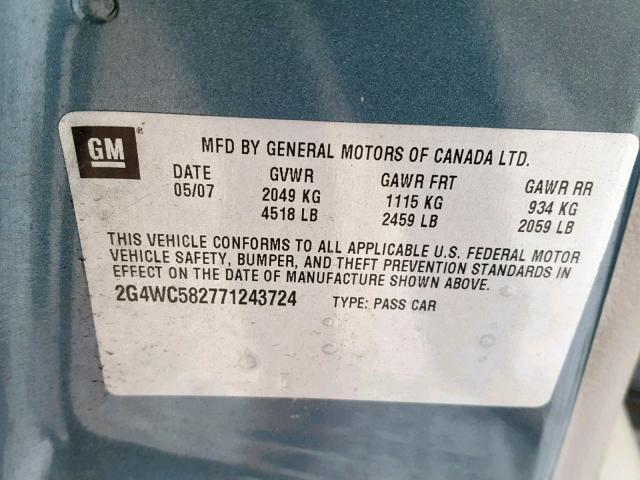 2G4WC582771243724 - 2007 BUICK LACROSSE C BLUE photo 10