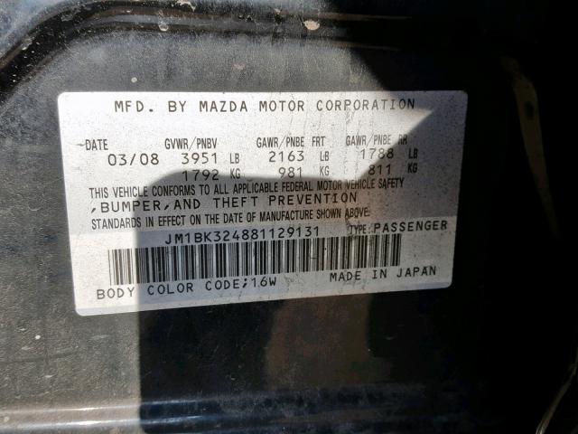 JM1BK324881129131 - 2008 MAZDA 3 S BLACK photo 10