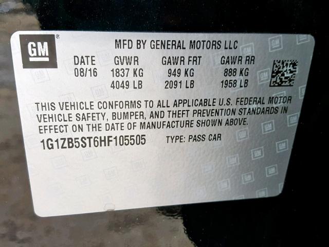 1G1ZB5ST6HF105505 - 2017 CHEVROLET MALIBU LS BLACK photo 10