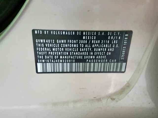 3VW1K7AJ4EM320910 - 2014 VOLKSWAGEN JETTA BASE Ոսկեգույն լուսանկար 10