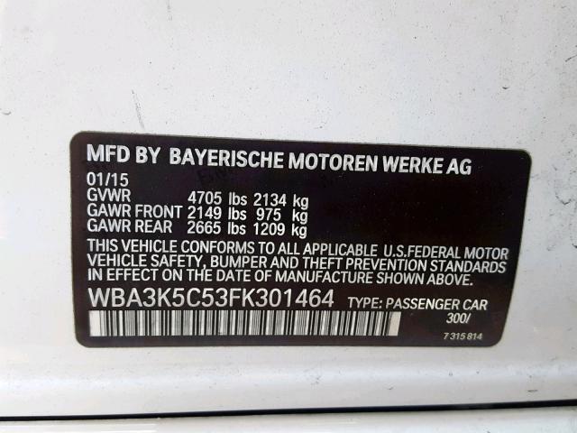 WBA3K5C53FK301464 - 2015 BMW 328 D WHITE photo 10