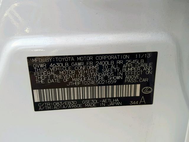 JTHBF1D24E5021659 - 2014 LEXUS IS 250 WHITE photo 10