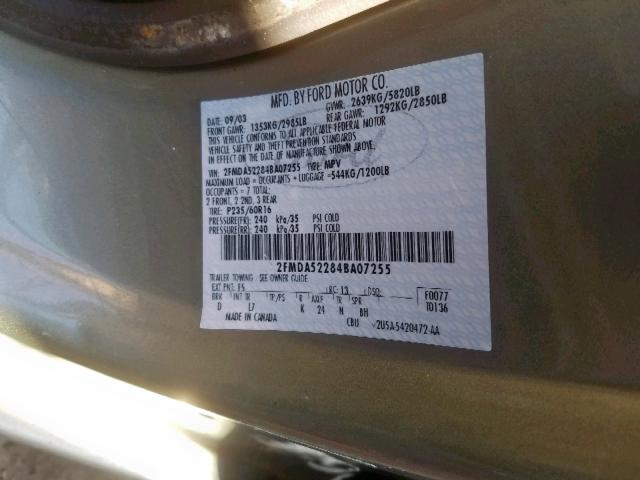 2FMDA52284BA07255 - 2004 FORD FREESTAR S GREEN photo 10