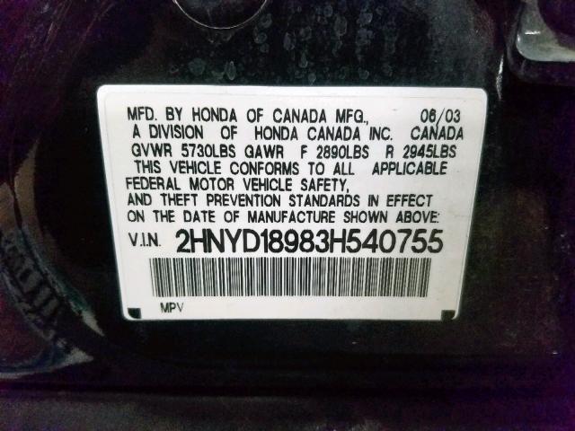 2HNYD18983H540755 - 2003 ACURA MDX TOURIN BLACK photo 10