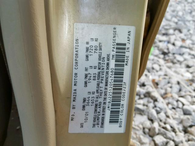 JM1BJ225120547680 - 2002 MAZDA PROTEGE DX WHITE photo 10