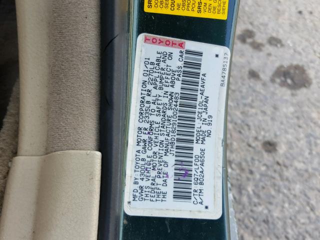 JTHBD182910024483 - 2001 LEXUS IS 300 GREEN photo 10