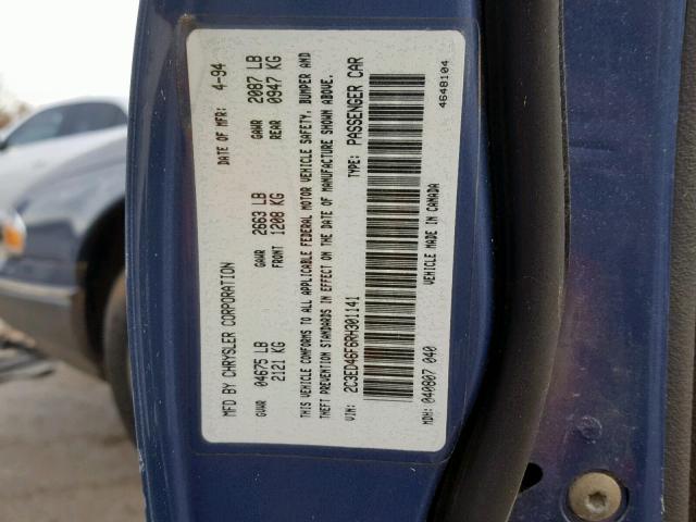 2C3ED46F6RH301141 - 1994 CHRYSLER NEW YORKER BLUE photo 10