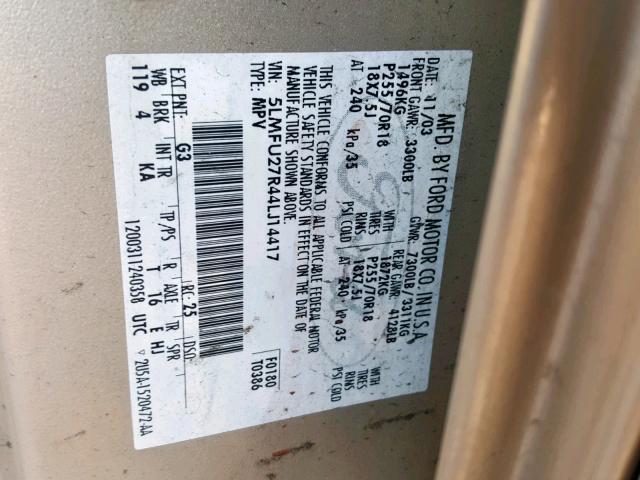 5LMFU27R44LJ14417 - 2004 LINCOLN NAVIGATOR 米色 照片 10