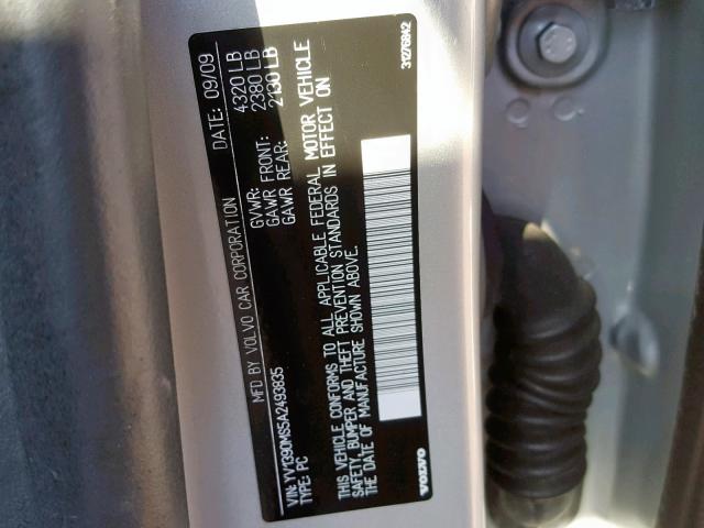 YV1390MS5A2493835 - 2010 VOLVO S40 2.4I SILVER photo 10