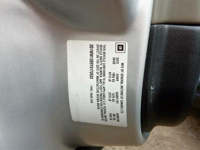 2G1WW12E6Y9172633 - 2000 CHEVROLET MONTE CARL ვერცხლისფერი ფოტო 10