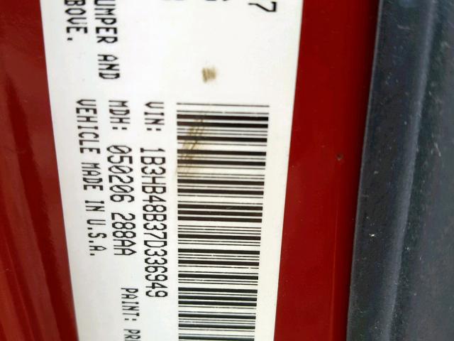 1B3HB48B37D336949 - 2007 DODGE CALIBER SX RED photo 10