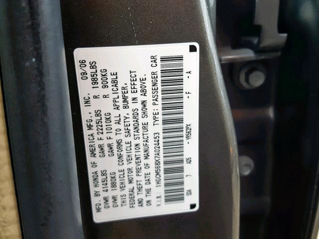 1HGCM568X7A024453 - 2007 HONDA ACCORD EX GRAY photo 10