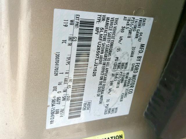 5LMFU28597LJ21525 - 2007 LINCOLN NAVIGATOR 金色 照片 10