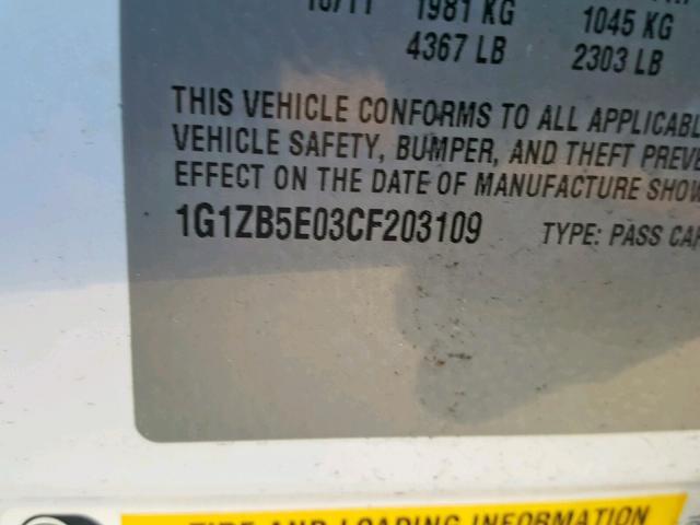 1G1ZB5E03CF203109 - 2012 CHEVROLET MALIBU LS 白色 照片 10