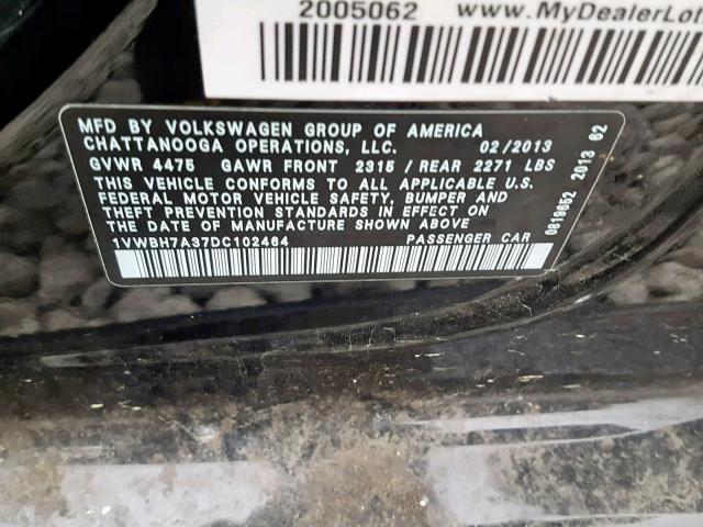 1VWBH7A37DC102464 - 2013 VOLKSWAGEN PASSAT SE BLACK photo 10