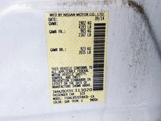 1N4AZ0CP2FC313020 - 2015 NISSAN LEAF S WHITE photo 10