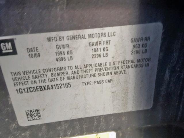 1G1ZC5EBXA4152165 - 2010 CHEVROLET MALIBU 1LT GRAY photo 10