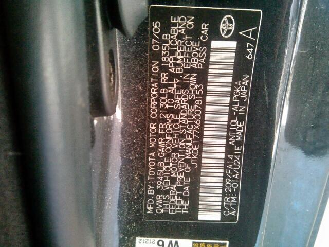 JTKDE177X60078153 - 2006 TOYOTA SCION TC შავი ფოტო 10