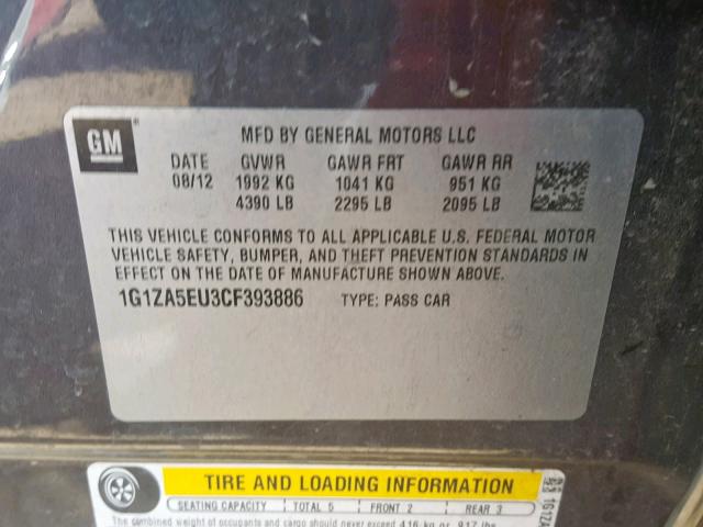 1G1ZA5EU3CF393886 - 2012 CHEVROLET MALIBU LS SILVER photo 10