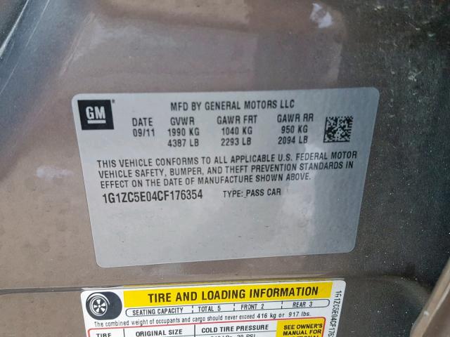 1G1ZC5E04CF176354 - 2012 CHEVROLET MALIBU 1LT BROWN photo 10