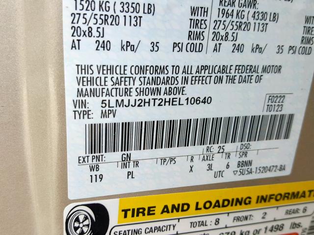 5LMJJ2HT2HEL10640 - 2017 LINCOLN NAVIGATOR Алтын фото 10