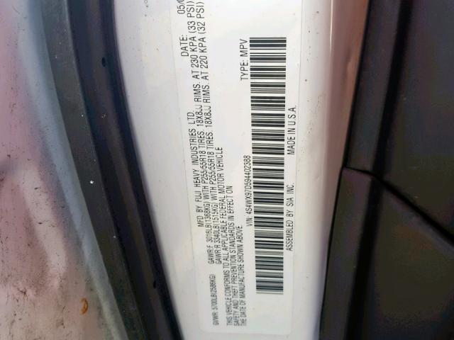 4S4WX97D594402388 - 2009 SUBARU TRIBECA LI WHITE photo 10