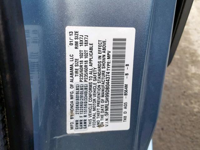 5FNRL5H99DB044374 - 2013 HONDA ODYSSEY TO BLUE photo 10