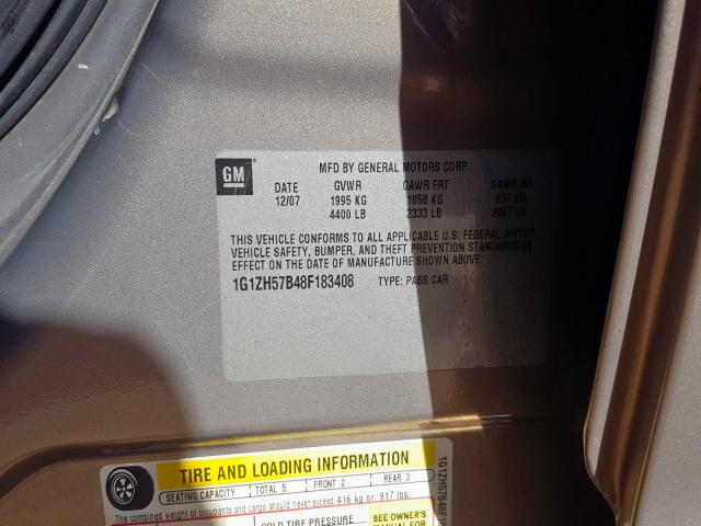 1G1ZH57B48F183408 - 2008 CHEVROLET MALIBU 1LT  照片 10