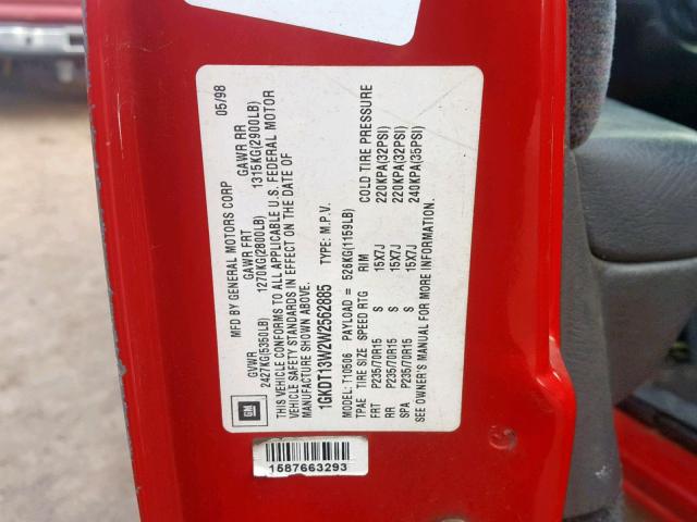 1GKDT13W2W2562885 - 1998 GMC JIMMY SLS RED photo 10