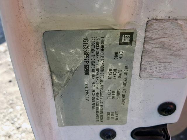 1G1ZS58F57F165906 - 2007 CHEVROLET MALIBU LS WHITE photo 10