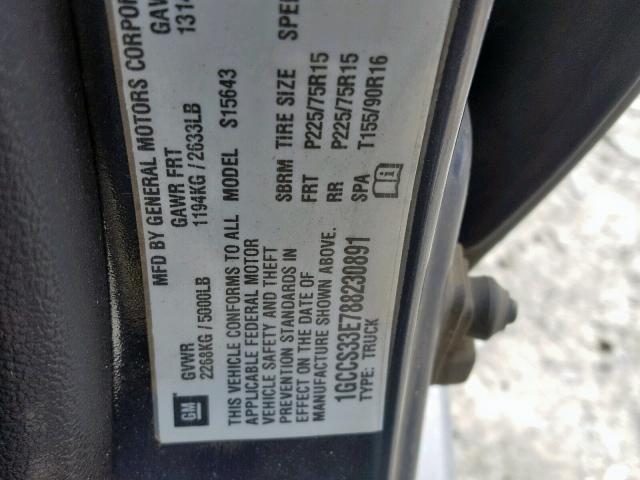 1GCCS33E788230891 - 2008 CHEVROLET COLORADO L GRAY photo 10