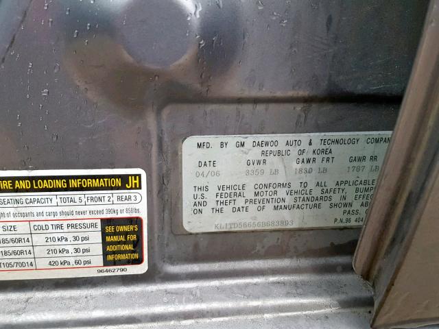 KL1TD56656B683893 - 2006 CHEVROLET AVEO BASE Boz foto 10