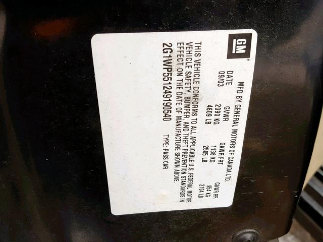 2G1WP551249190540 - 2004 CHEVROLET IMPALA SS BLACK photo 10