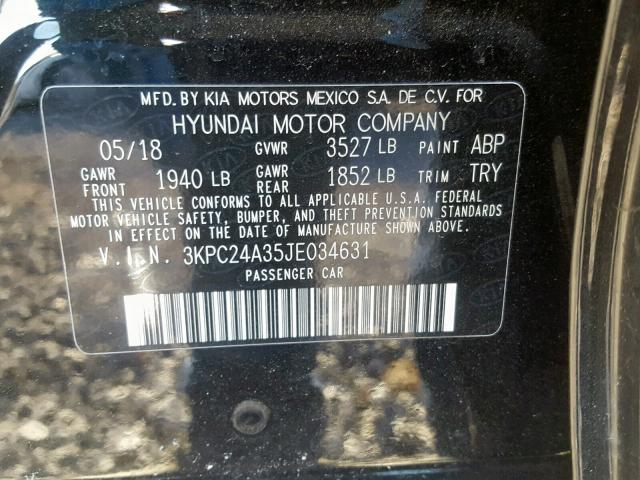 3KPC24A35JE034631 - 2018 HYUNDAI ACCENT SE BLACK photo 10