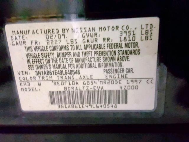 3N1AB61E49L640548 - 2009 NISSAN SENTRA 2.0 BLACK photo 10