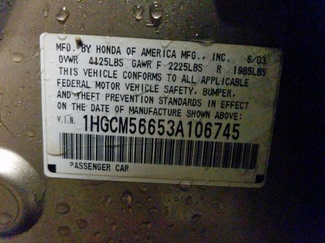 1HGCM56653A106745 - 2003 HONDA ACCORD EX GOLD photo 10