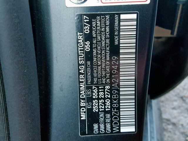 WDDZF8KB9JA219429 - 2018 MERCEDES-BENZ E 63 AMG-S BLACK photo 10