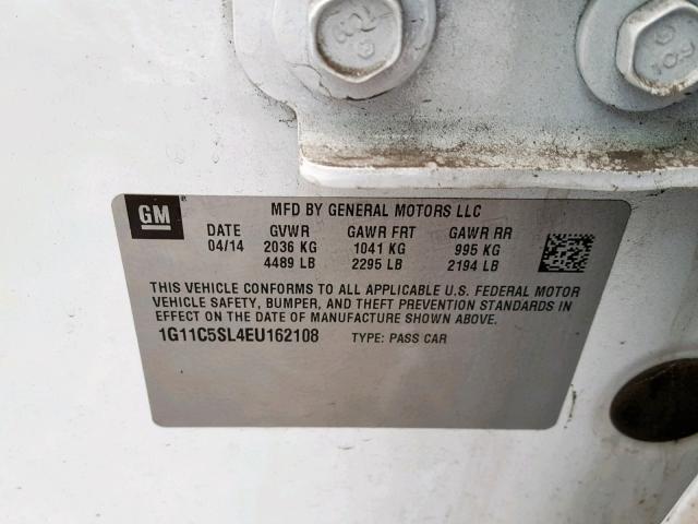 1G11C5SL4EU162108 - 2014 CHEVROLET MALIBU 1LT WHITE photo 10