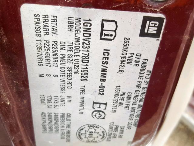 1GNDV23178D119520 - 2008 CHEVROLET UPLANDER L Bordo foto 10