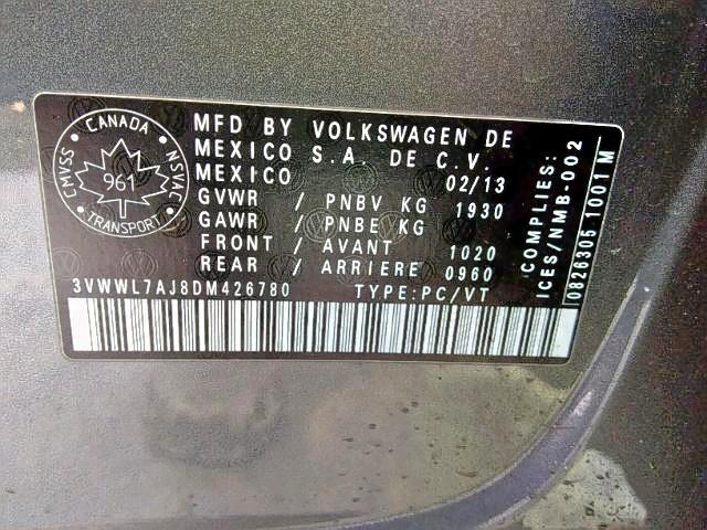 3VWWL7AJ8DM426780 - 2013 VOLKSWAGEN JETTA TDI GRAY photo 9