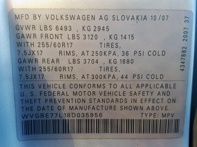 WVGBE77L18D035956 - 2008 VOLKSWAGEN TOUAREG 2 SILVER photo 10