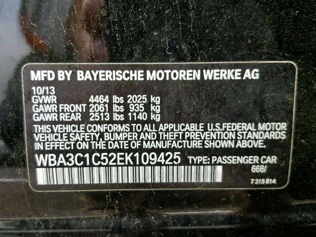 WBA3C1C52EK109425 - 2014 BMW 328 I SULE BLACK photo 10