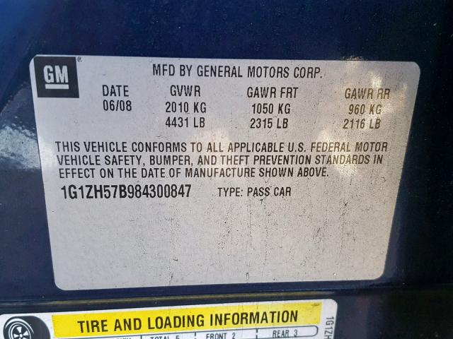 1G1ZH57B984300847 - 2008 CHEVROLET MALIBU 1LT 蓝色 照片 10