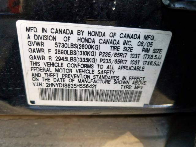 2HNYD18635H556421 - 2005 ACURA MDX TOURIN BLACK photo 10