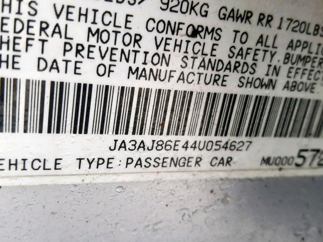 JA3AJ86E44U054627 - 2004 MITSUBISHI LANCER OZ SILVER photo 10