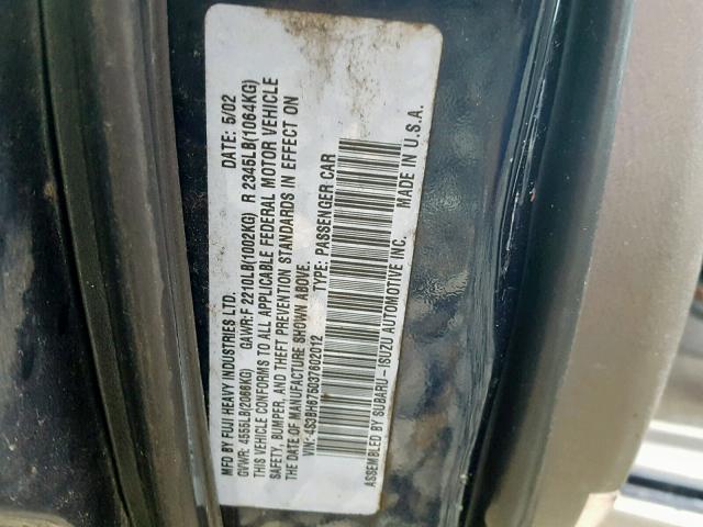 4S3BH675037602012 - 2003 SUBARU LEGACY OUT BLUE photo 10