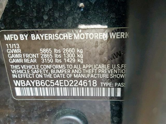 WBAYB6C54ED224618 - 2014 BMW 750 XI BLACK photo 10