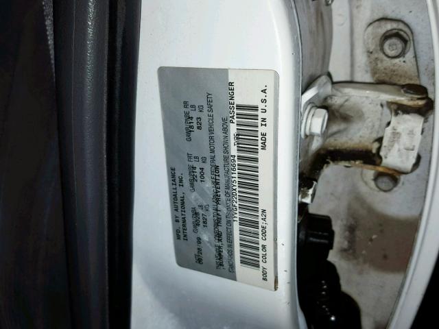 1YVGF22DXY5116694 - 2000 MAZDA 626 ES WHITE photo 10