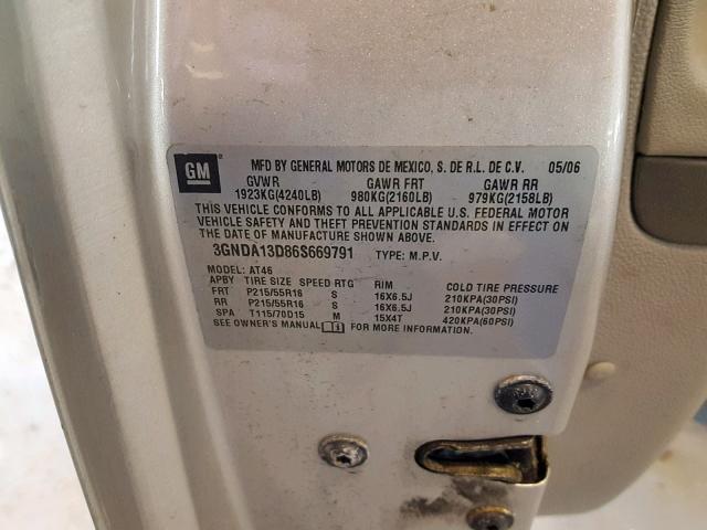 3GNDA13D86S669791 - 2006 CHEVROLET HHR LS SILVER photo 10