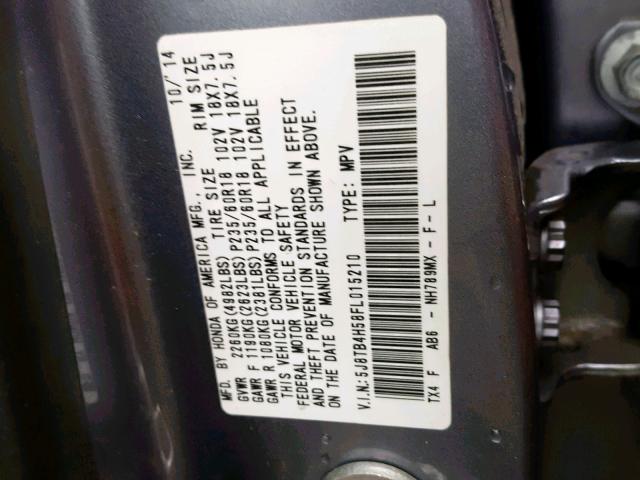 5J8TB4H58FL015210 - 2015 ACURA RDX TECHNO BLUE photo 10